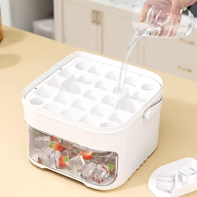 Molde para cubos de hielo con tapa hermética y contenedor de doble capa, ideal para refrigeradores pequeños
