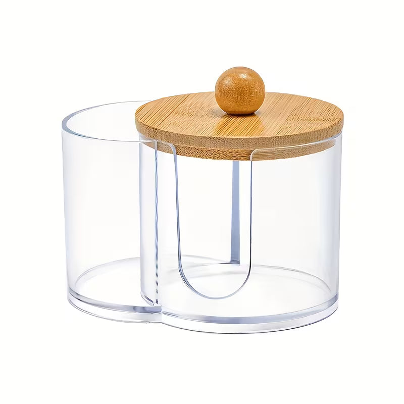 Caja de almacenamiento redonda para hisopos de algodón y toallitas, diseño compacto para baño
