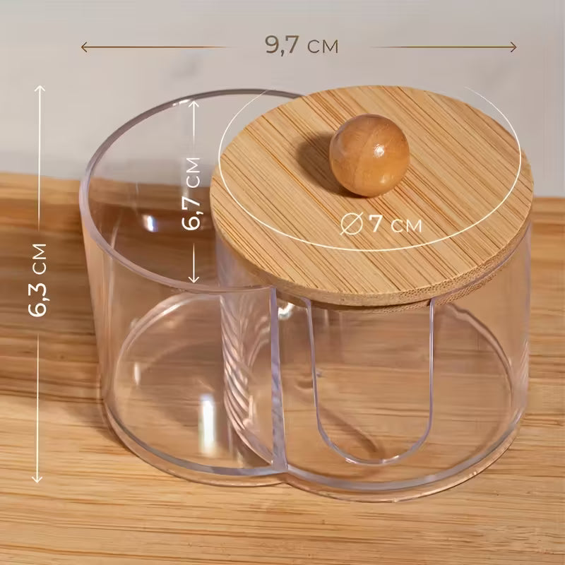 Organizador de tocador 2 en 1 mostrando compartimentos separados para accesorios de belleza y maquillaje
