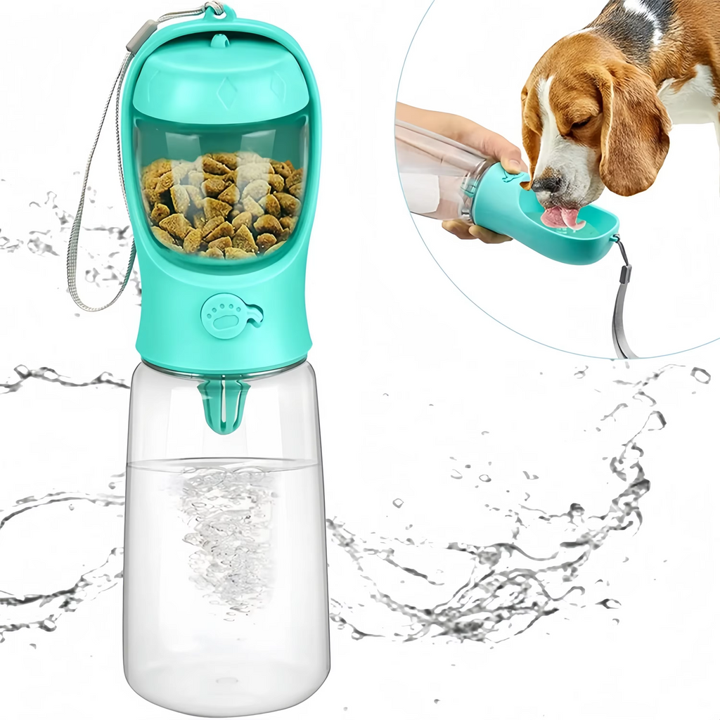 botella agua y alimento portatil para perros y gatos 
