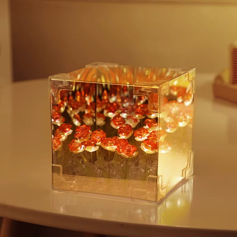 🌹 Caja de Flores Rosas con Luz LED - rosas Romántico Hecho a Mano con Espejo