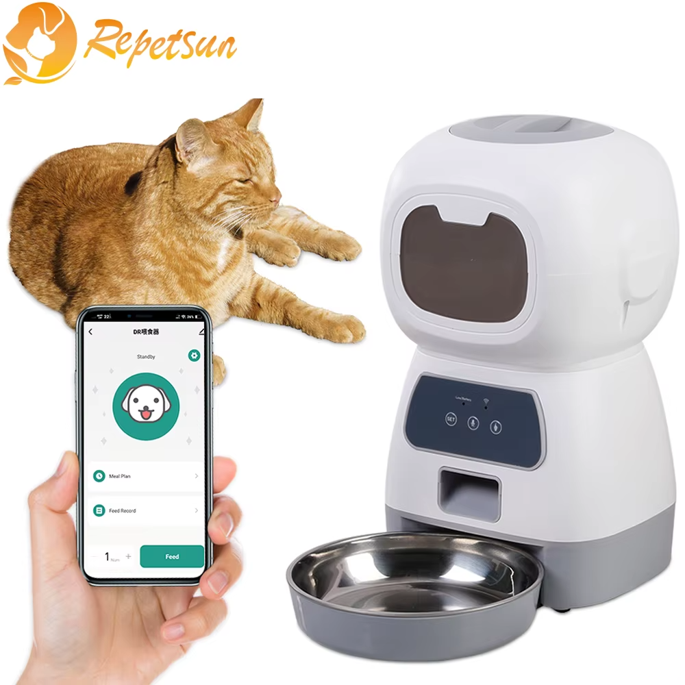 Comedero Automático para Gatos y Perros WiFi Dispensador Inteligente 3.5L con Grabadora de Voz