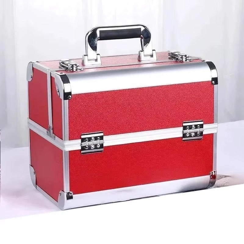 Maleta de maquillaje de aleación de aluminio resistente con cierre de seguridad
