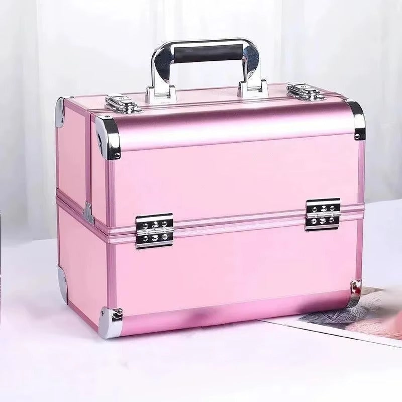 Estuche de maquillaje profesional de aluminio para mujer con acabado premium