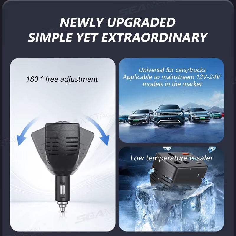 Inversor de Corriente SEAMETAL 150W  12V/24V a 220V | Puerto USB QC3.0 | Convertidor para Auto