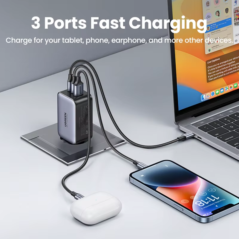 Cargador 65W GaN USB-C Carga Rápida iPhone 12/13 Pro Max + Laptop | QC 4.0/3.0 🔌