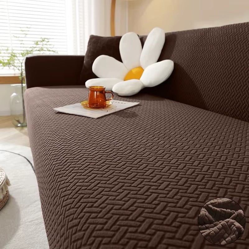 Funda instalada en sofá en forma de L