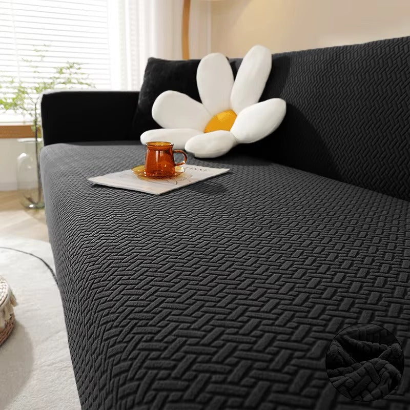 Funda instalada en sofá en forma de L